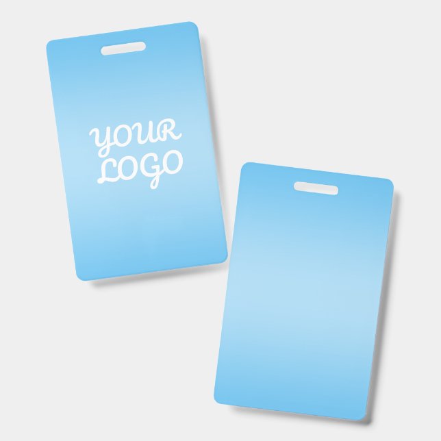 Your Logo & Modern Simple Ombre | Light Blue ID Badge (Front & Back)