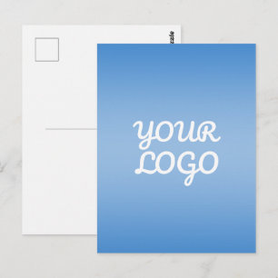 Your Logo & Modern Simple Ombre   Light Blue Postcard