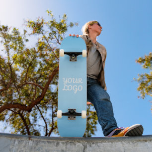 Your Logo & Modern Simple Ombre   Light Blue Skateboard