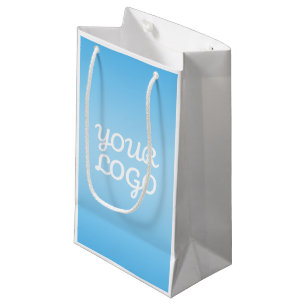 Your Logo & Modern Simple Ombre   Light Blue Small Gift Bag