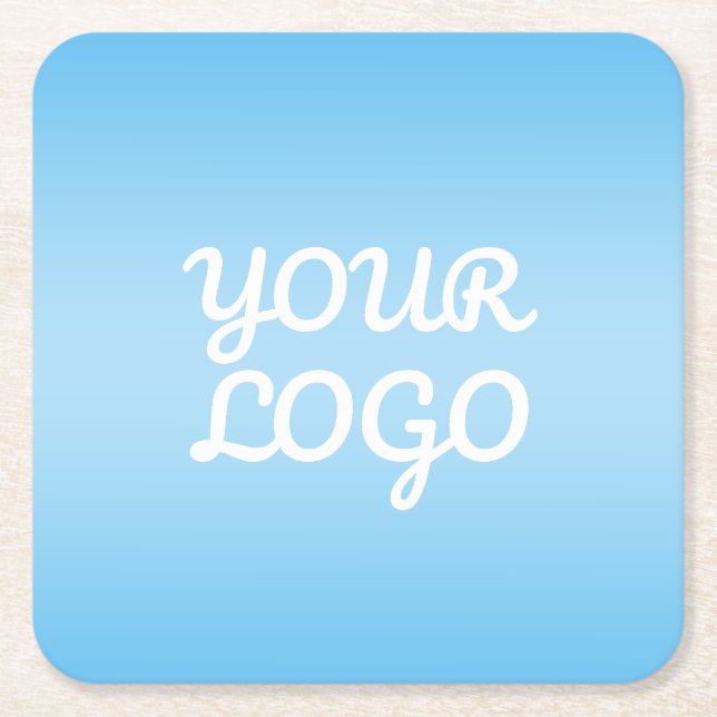 Your Logo & Modern Simple Ombre | Light Blue Square Paper Coaster (Front)