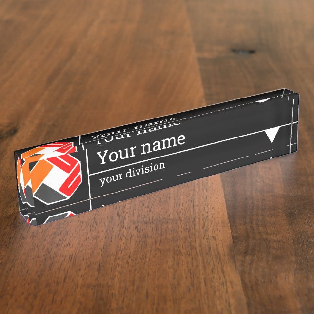 Your logo, name and division - black background de nameplate (Side)