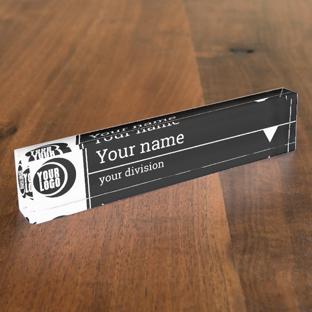 Your logo, name and division - black background nameplate (Side)