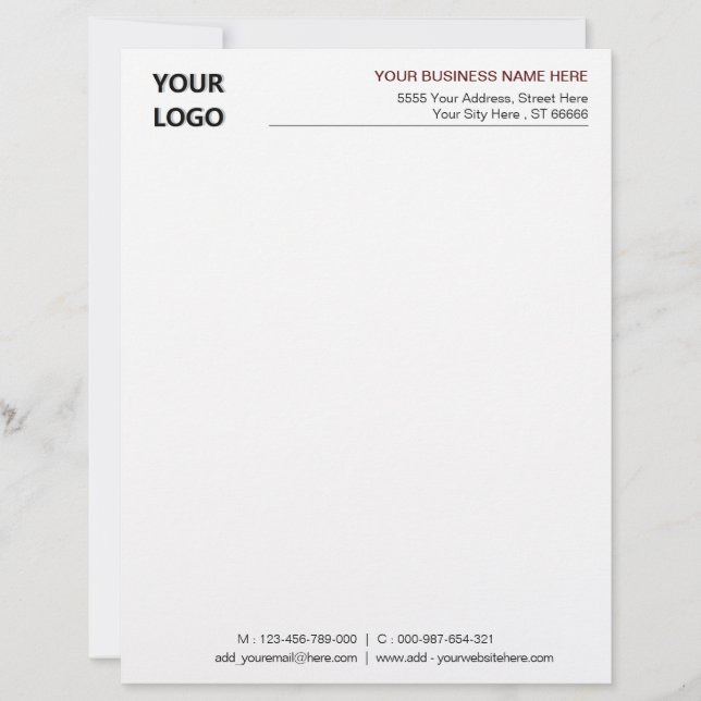 Your Logo Name Colours Personalised Letterhead (Front)