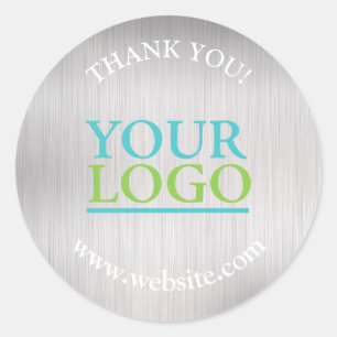 Your Logo, Name & Website Promo, Brushed Silver Classic Round Sticker