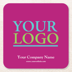 Your Logo, Name & Website Promo, Fuchsia Square Paper Coaster