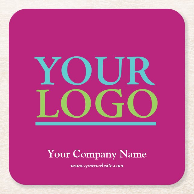 Your Logo, Name & Website Promo, Fuchsia Square Paper Coaster (Front)