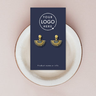 Your Logo Navy Blue Modern Earring Display Card