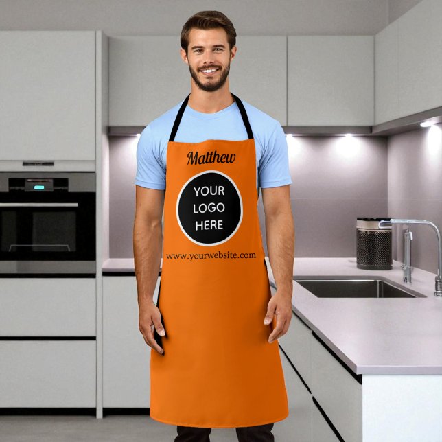 Your Logo Neon Orange Website Yellow Business Apron (Creator Uploaded)