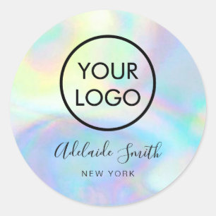 your logo on faux holograph pastel classic round sticker
