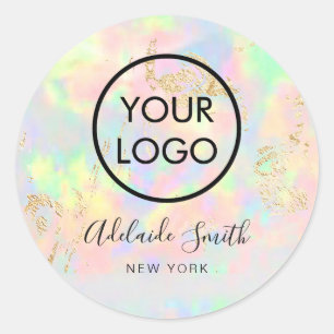your logo on faux iridescent opal classic round sticker