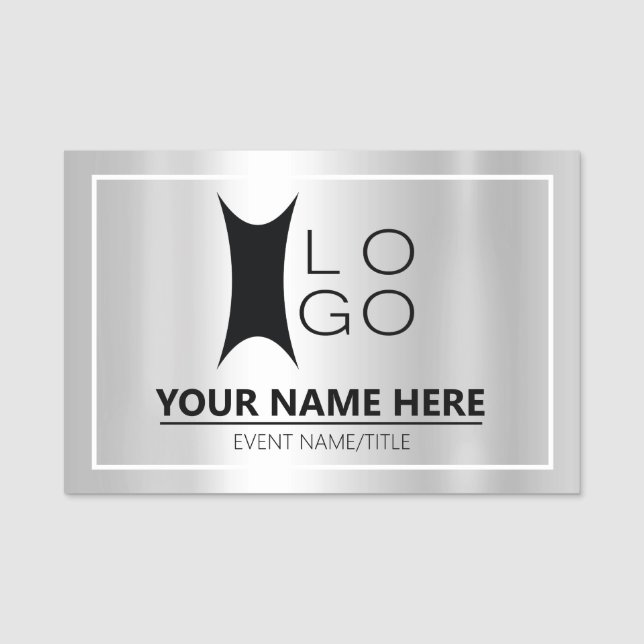 Your Logo on Metallic Silver ID634 Name Tag (Front)