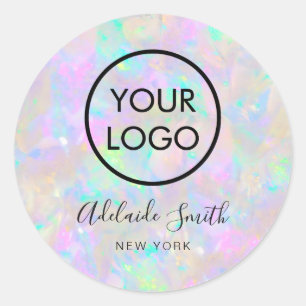 your logo on opal background classic round sticker