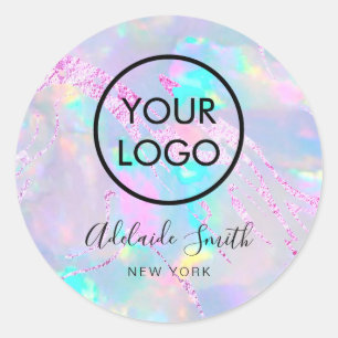 your logo on opal purple foil classic round sticker