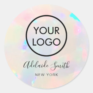 your logo on opal texture classic round sticker
