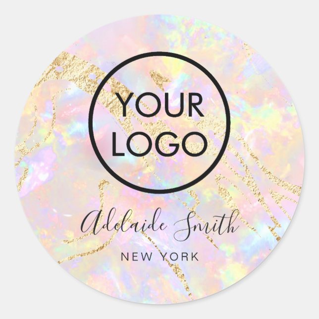your logo on pink opal classic round sticker (Front)