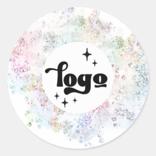 your logo on simulated chunky glitter background classic round sticker