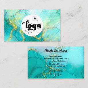 your logo on teal alcohol ink background business card