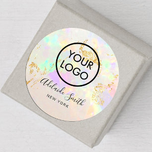 your logo on white opal classic round sticker