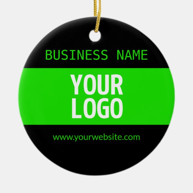 Your Logo or Image | Black & Bright Green Ceramic Tree Decoration (Front)