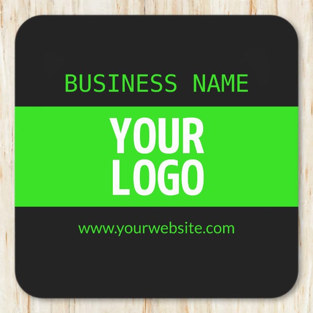 Your Logo or Image | Black & Bright Green Square Paper Coaster (Creator Uploaded)