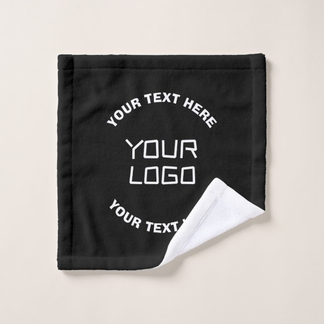 Your Logo or Image & Editable Text | Black & White Bath Towel Set (Wash Cloth)