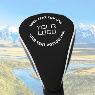 Your Logo or Image & Editable Text   Black & White Golf Head Cover