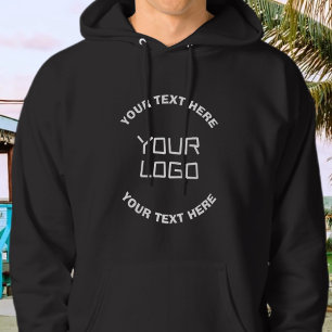 Your Logo or Image & Editable Text   Black & White Hoodie