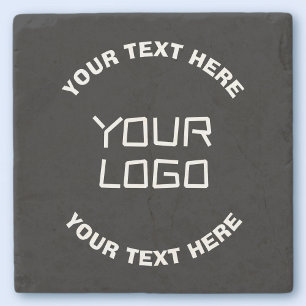 Your Logo or Image & Editable Text   Black & White Stone Coaster