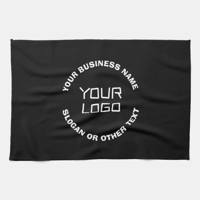 Your Logo or Image & Editable Text | Black & White Tea Towel (Horizontal)