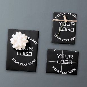 Your Logo or Image & Editable Text   Black & White Wrapping Paper Sheet