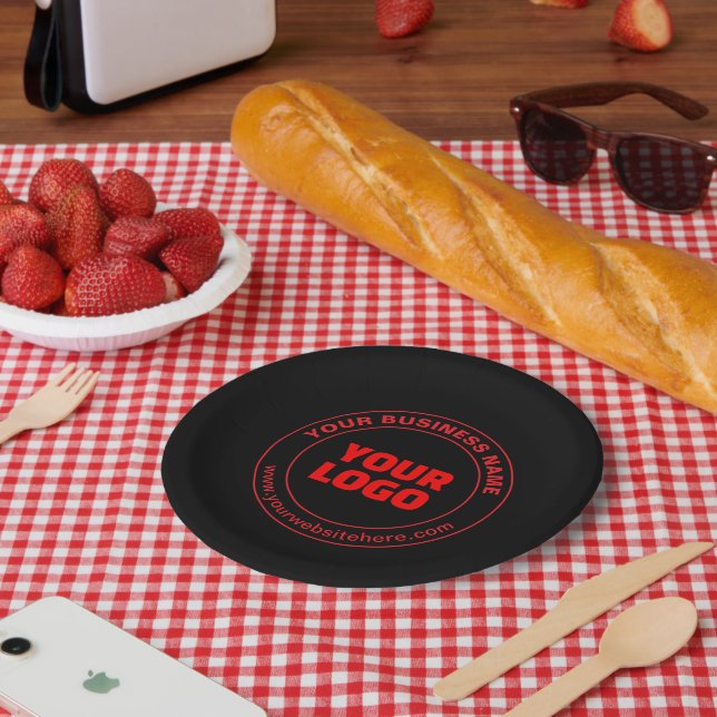 Your Logo or Image & Editable Text, Red or DIY Paper Plate (Picnic)