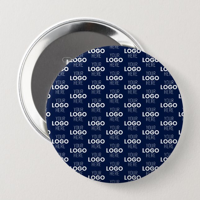 Your Logo or Image Repeating Pattern | Navy Blue 10 Cm Round Badge (Front & Back)
