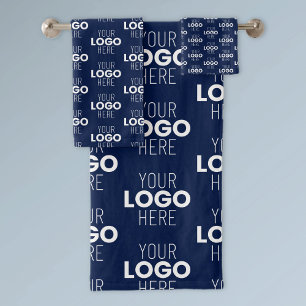 Your Logo or Image Repeating Pattern   Navy Blue Bath Towel Set