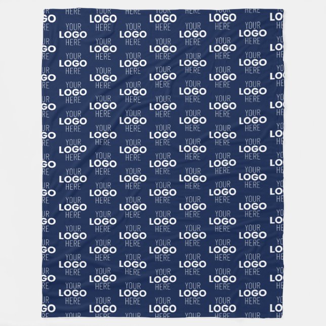 Your Logo or Image Repeating Pattern | Navy Blue Fleece Blanket (Front)