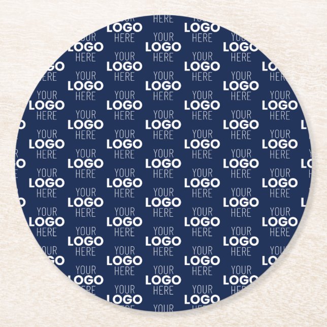 Your Logo or Image Repeating Pattern | Navy Blue Round Paper Coaster (Front)