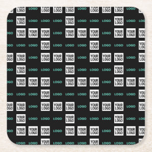 Your Logo or Image   Zig Zag Pattern w/Two Images Square Paper Coaster