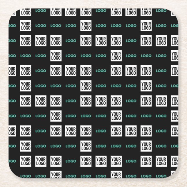 Your Logo or Image | Zig Zag Pattern w/Two Images Square Paper Coaster (Front)