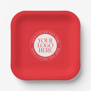 Your Logo or other Image   Christmas Red & White Paper Plate