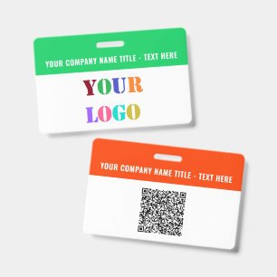 Your Logo or Photo and QR Code Business Name Badge ID Badge