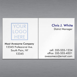Your Logo or Photo Simple Plain White Professional Magnetic Business Card