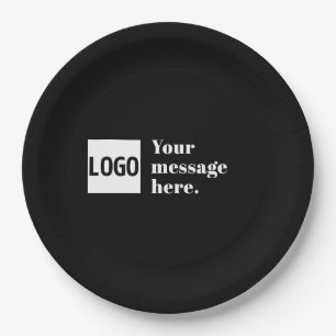 Your Logo or Uploaded Image & Editable Retro Text Paper Plate