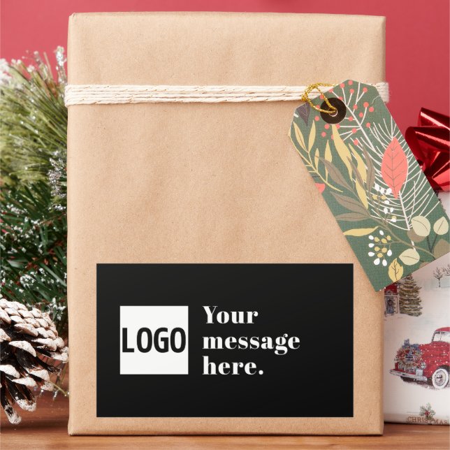 Your Logo or Uploaded Image & Editable Retro Text Rectangular Sticker (Holiday)