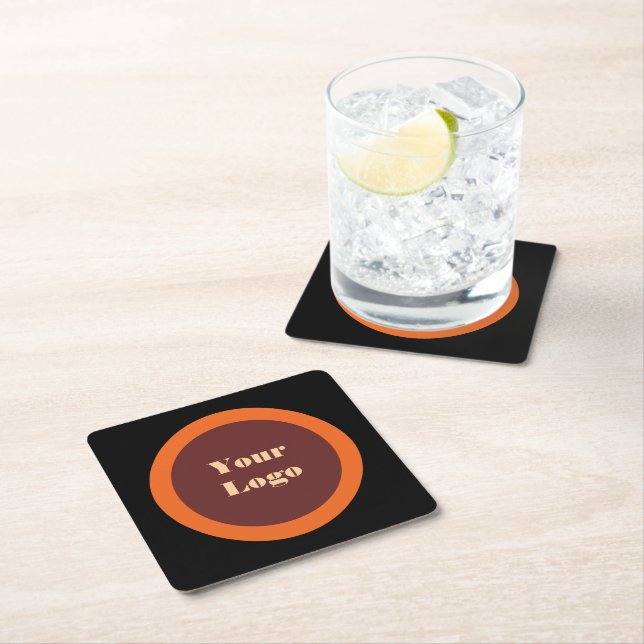 Your Logo Orange  Brown   Square Paper Coaster (Insitu)