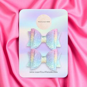 Your Logo Pastel Double Bow Hair Clip Display Business Card