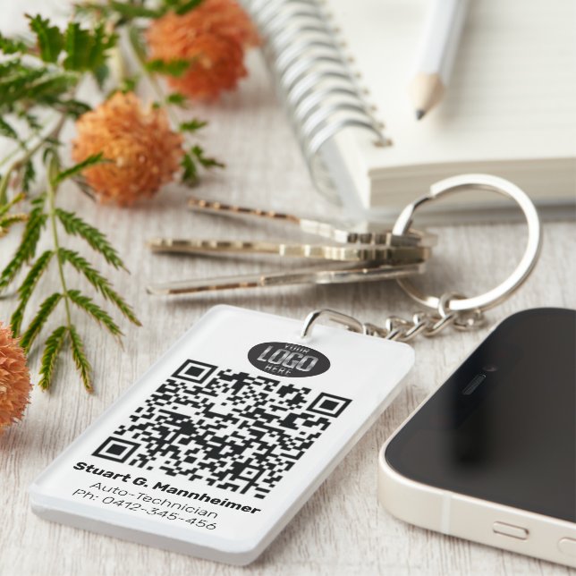 Your Logo Photo Digital QR Code ID Key Ring (Front Right)