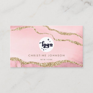 your logo pink agate background business card