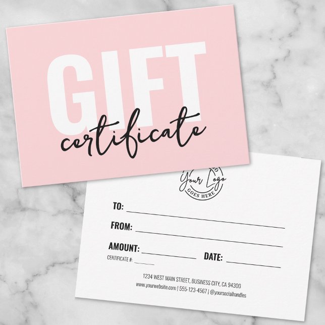 Your Logo Pink Minimal Business Gift Certificate Invitation (Your Logo Pink Minimal Business Gift Certificate Invitation)