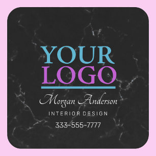 Your Logo, Promote Your Business DIY, Black Marble Square Paper Coaster