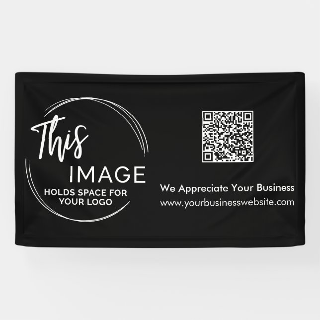 Your Logo & QR Code Business Promo Black Banner (Horizontal)